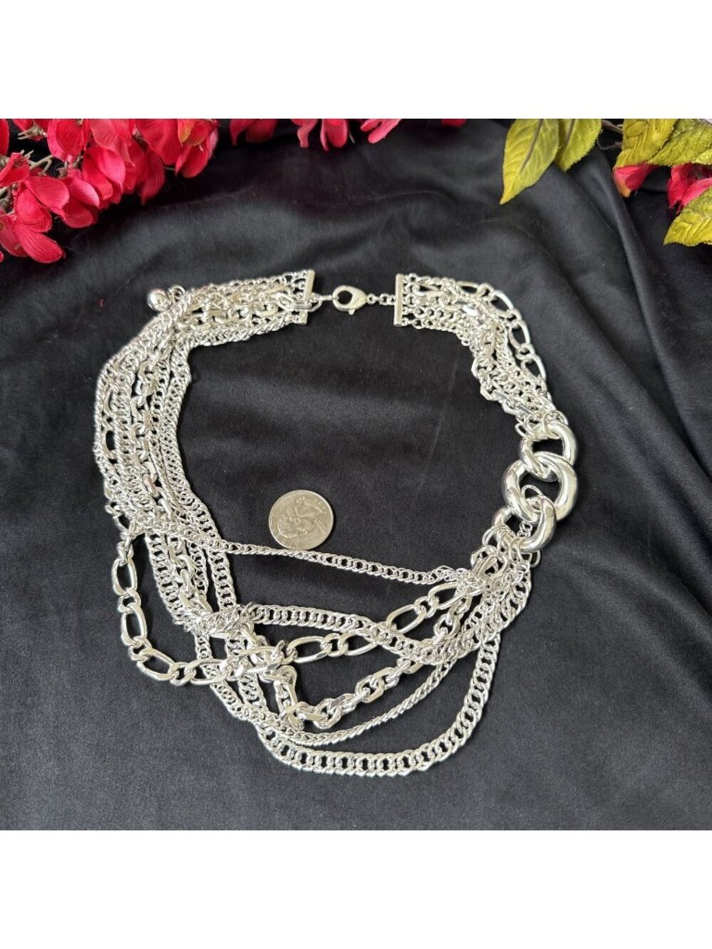 Nordstrom Silvertone MultiStrand Layered Chunky Chain Statement Necklace NEW